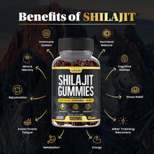 Load image into Gallery viewer, Shilajit Gummies - 3 in 1 with Sea Moss, Black Seed Oil, Ashwagandha - Natural Formula Shilajit Supplement 85+ Trace Minerals, Pure Himalayan Shilajit Gold Gomitas De Shilajit, USA Made (60 Gummies)