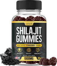 Load image into Gallery viewer, Shilajit Gummies - 3 in 1 with Sea Moss, Black Seed Oil, Ashwagandha - Natural Formula Shilajit Supplement 85+ Trace Minerals, Pure Himalayan Shilajit Gold Gomitas De Shilajit, USA Made (60 Gummies)